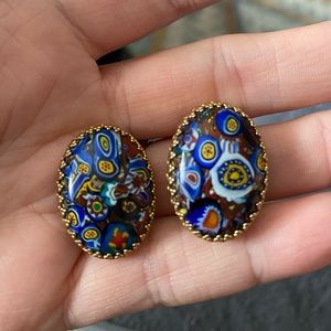 Vintage Millefiori Clip On Earrings